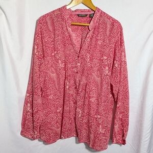 Women's Eddie Bauer Cotton Button Down Boho Summer Tunic Top, Pink &‎ Tan XXL